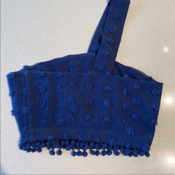 Blue fringe one shoulder crop top. Never worn. - Picture 3 of 5
